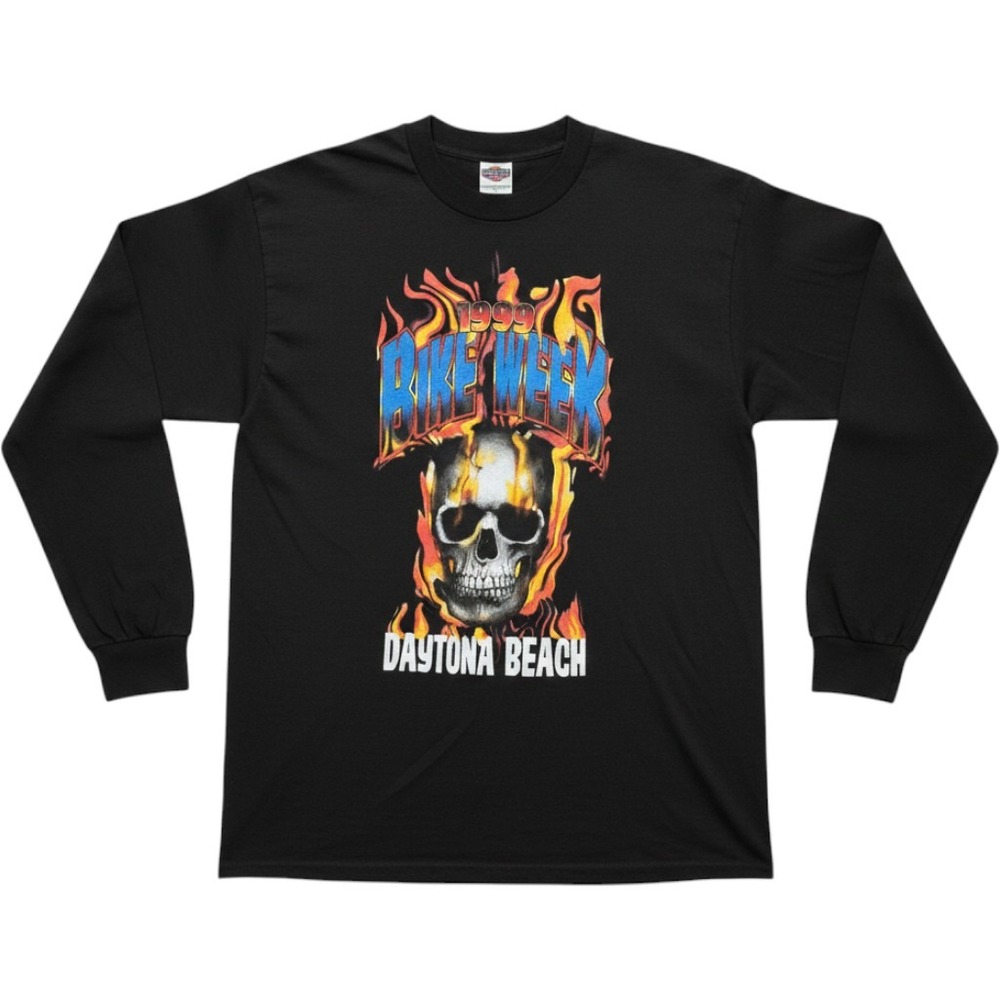 Vintage 1999 Bike Week Daytona Beach Murina Long Sleeve Shirt XL Skull Flames